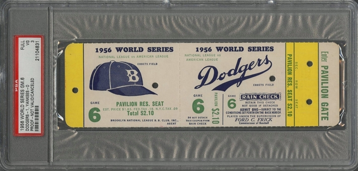 1956 World Series Game 6 Full Ticket Proof (PSA/DNA VG 3)
